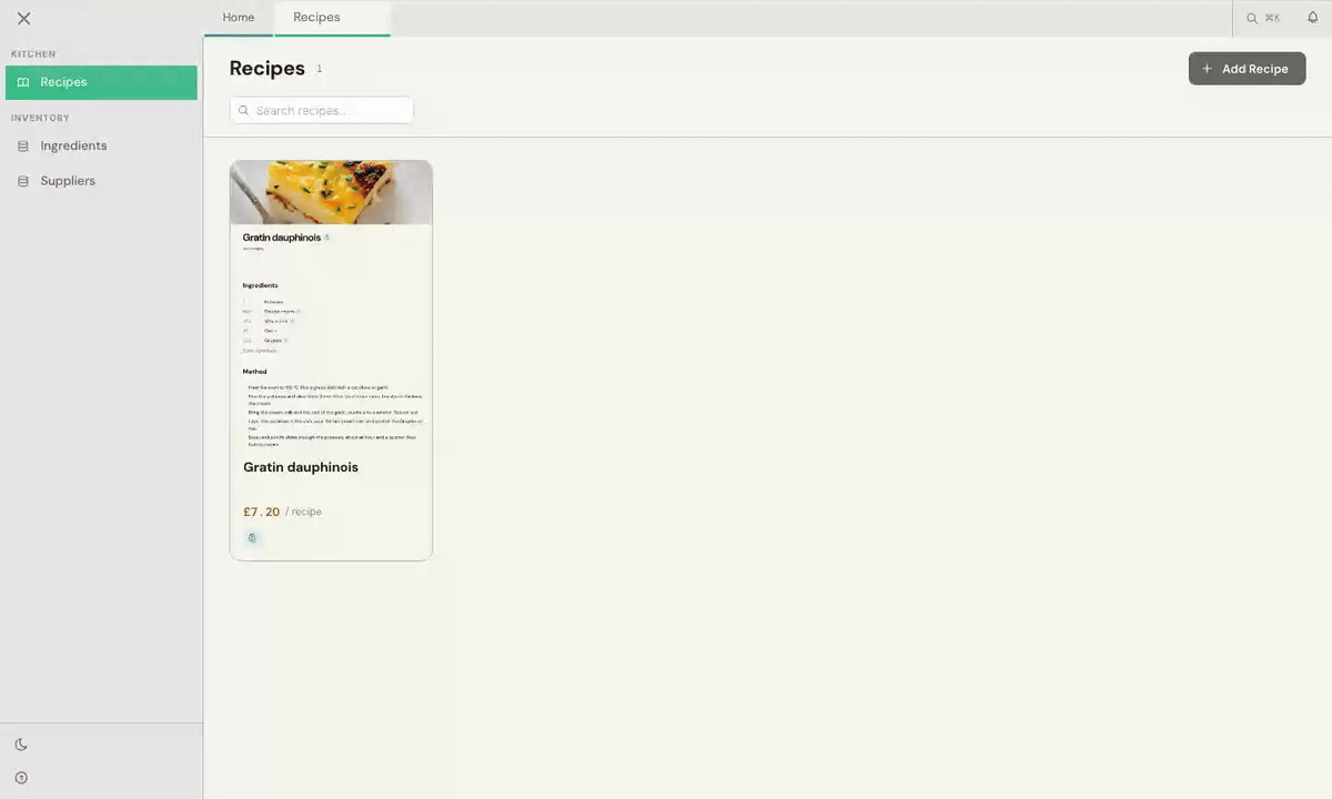 Create a recipe and give it a name.