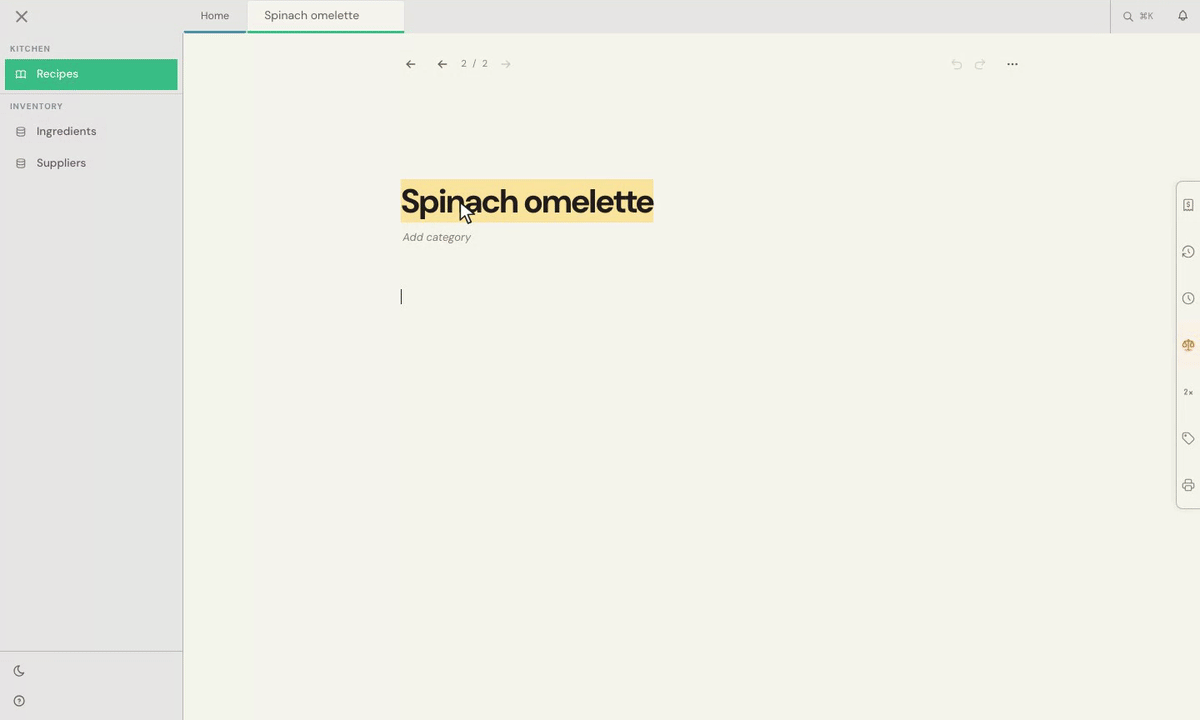 Create a Breakfast category for the recipe.