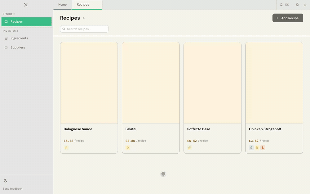 Type the line, and the Costing panel shows what it costs.